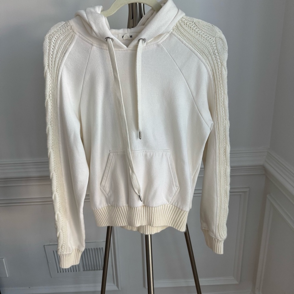 Garage Cream Sweater  Y2K Hoodie with Cable Knit Sleeve Accents Size S